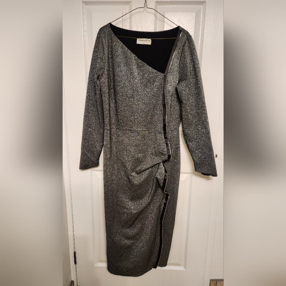 Chiara Boni Metallic Gray Long Sleeve Dress